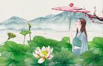 雨中赏花的女孩