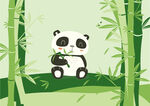 卡通可爱熊猫吃竹子