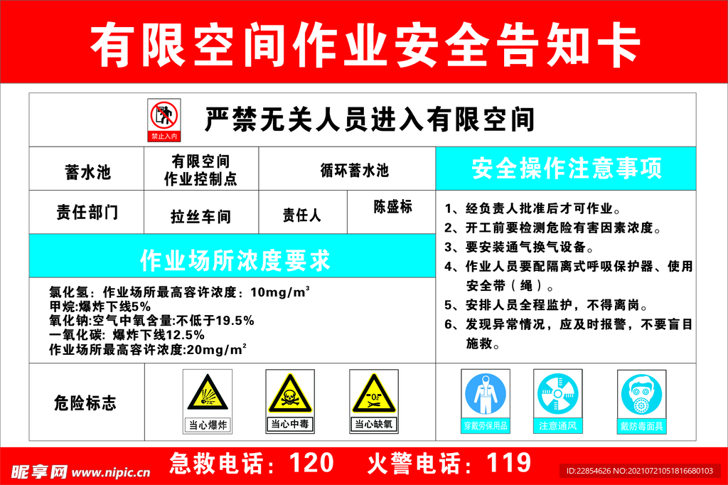 有限空间作业安全告知卡