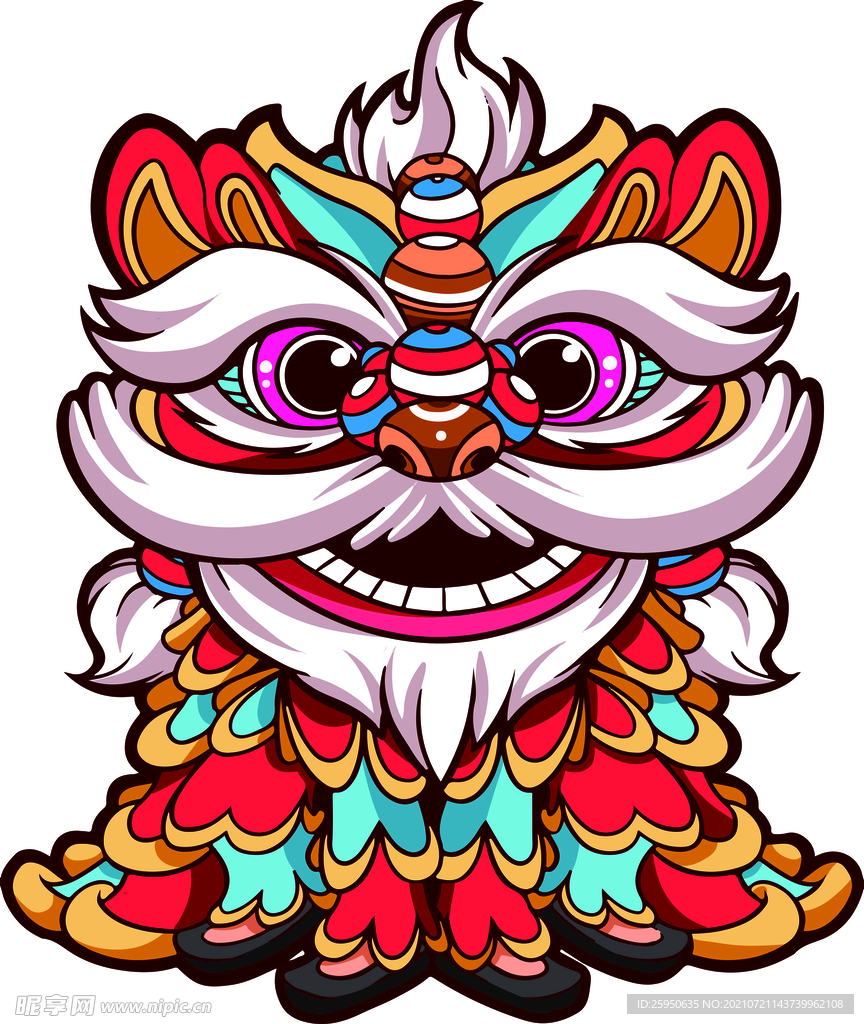 中国舞狮手绘插画