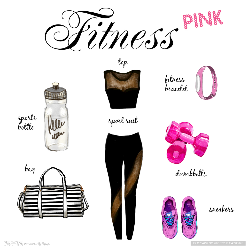 时尚服饰配饰水彩插画