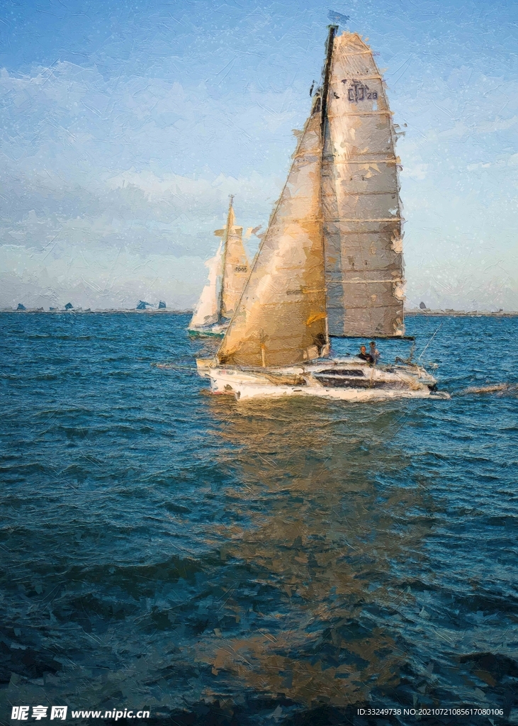 5070电子油画装饰画海上帆船