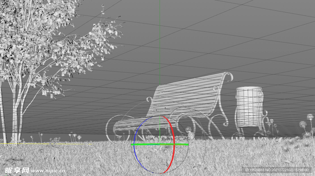 C4D模型公园一角植物花草