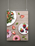 草莓甜甜圈甜品海报