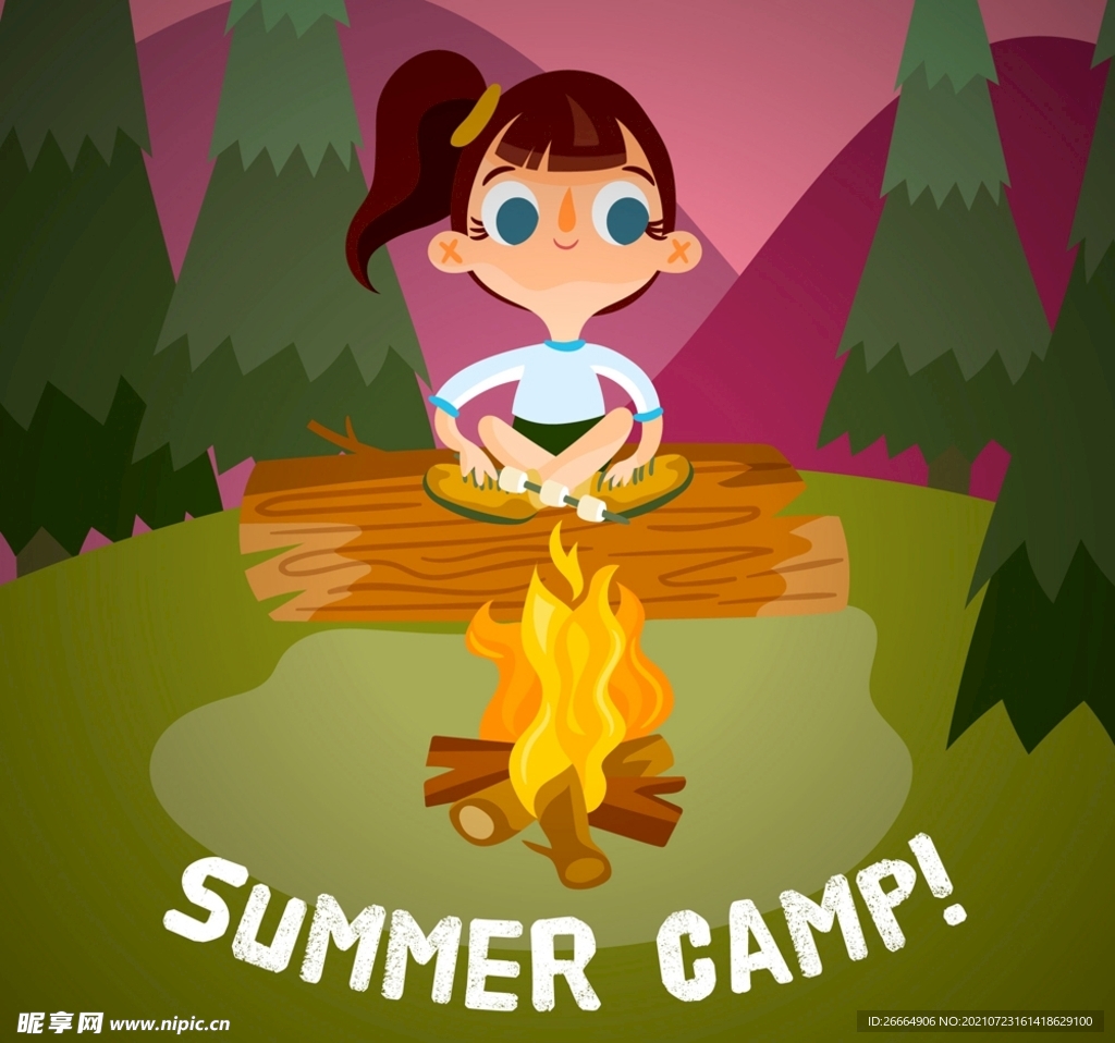 夏季野营中的女孩