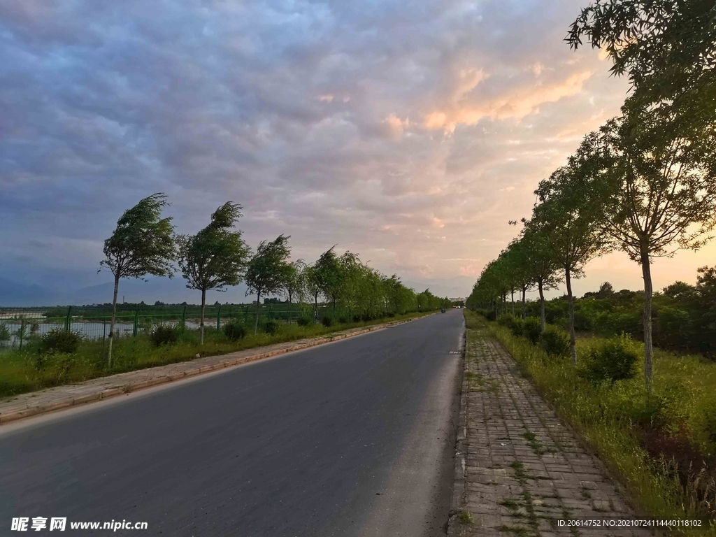 日暮下的道路风景