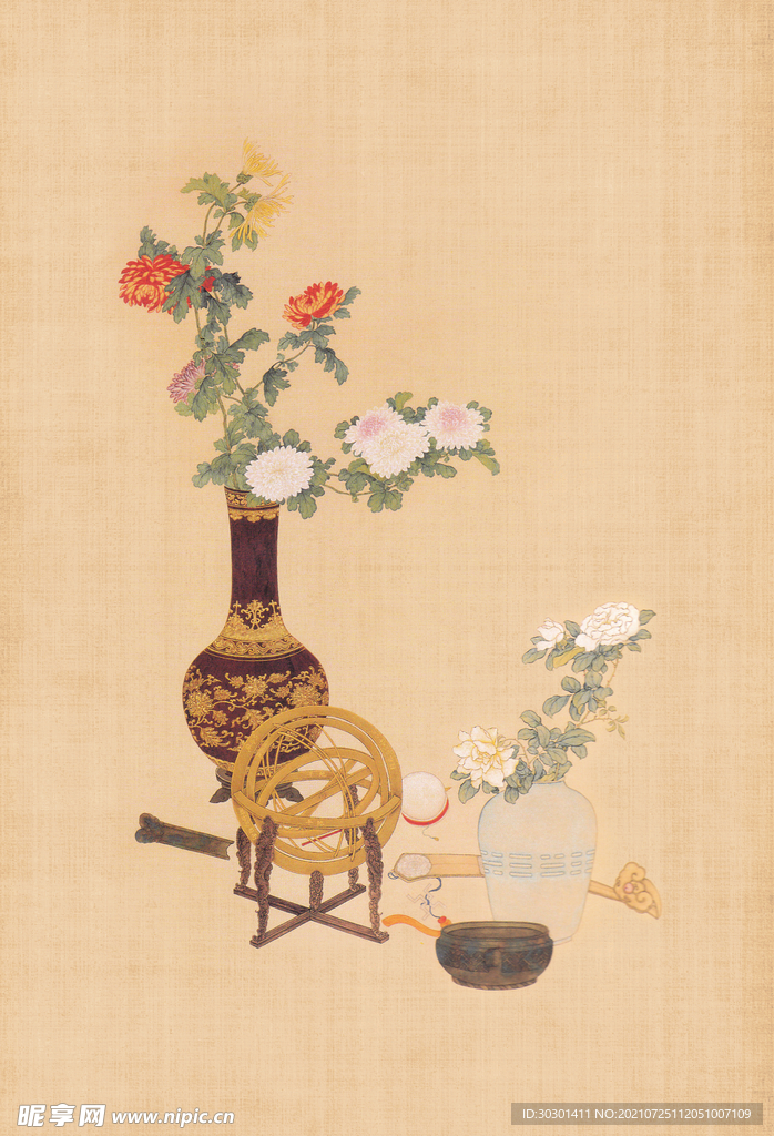 古风花瓶牡丹元素背景