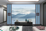 新中式山水背景壁画装饰墙布