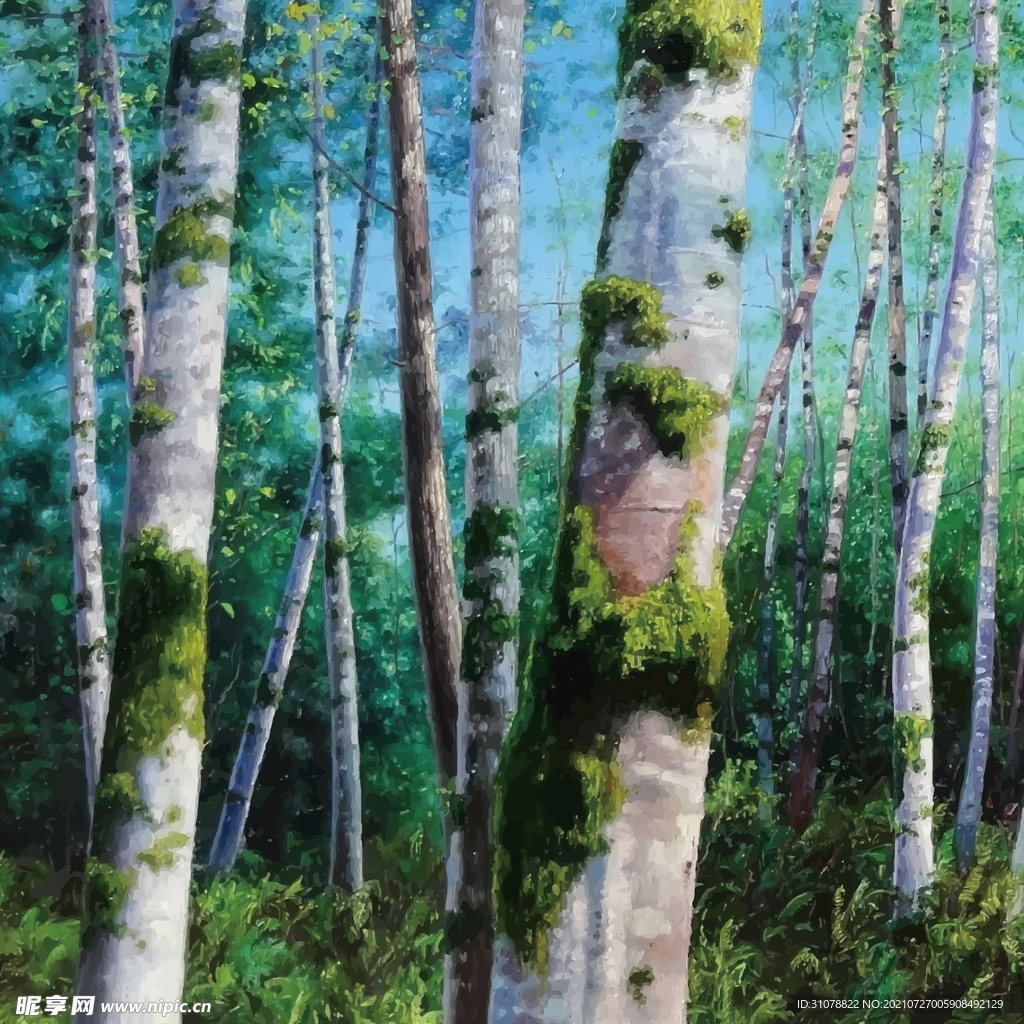 植物树木树林油画