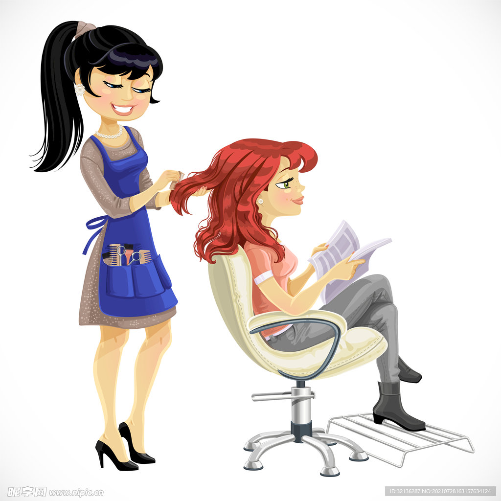 Cartoon Girl Doing Beauty In Beauty Salon, Hand Painted, Cartoon ...