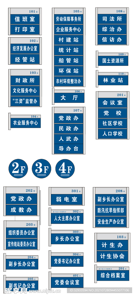 蓝色铝制矢量科室牌