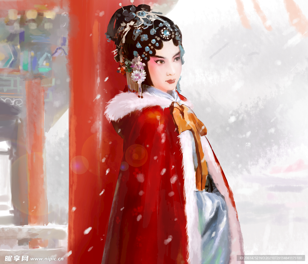 赏雪的女子