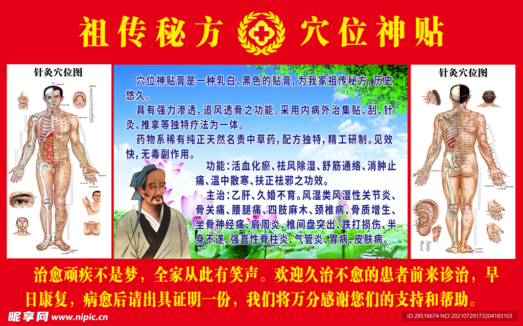 祖传秘方穴位神贴中医华佗海报