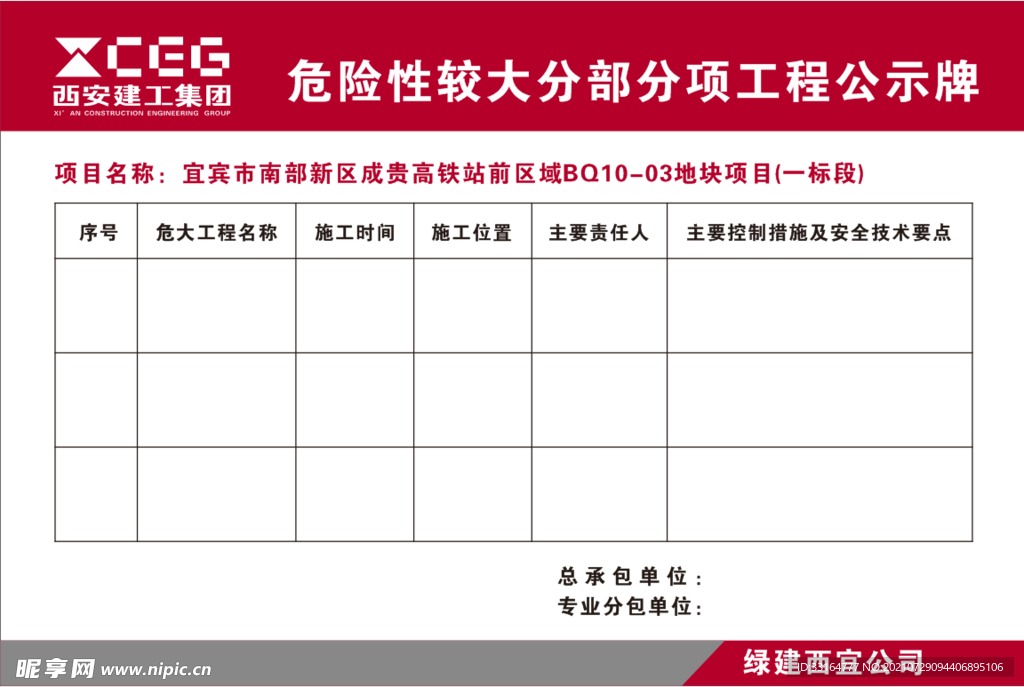 危险性较大分部分项工程公示牌