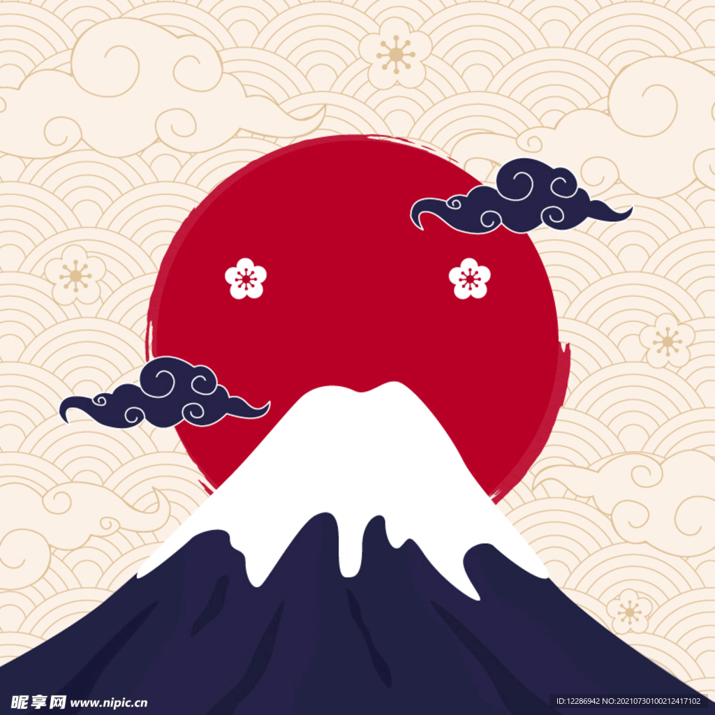 日本富士山插画