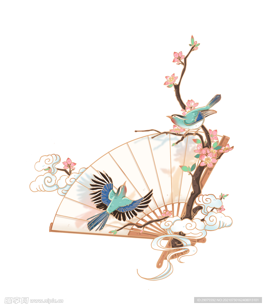 古风插画扇子PNG素材