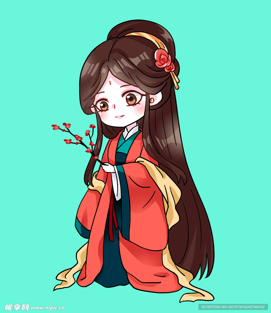 卡通手绘古风可爱女人物PNG