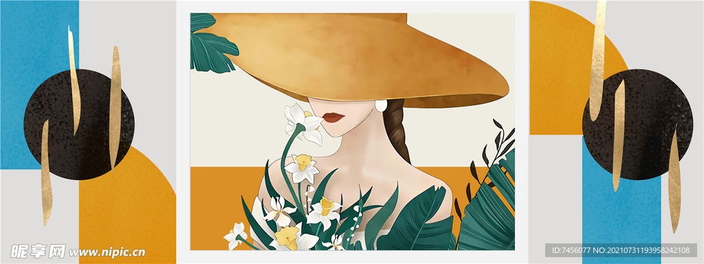 水彩时尚帽子美女花卉油画装饰画