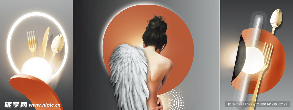 美女背影几何三联画
