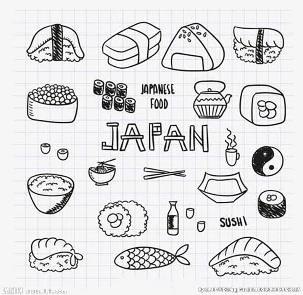 简约简笔画日式料理饭团寿司