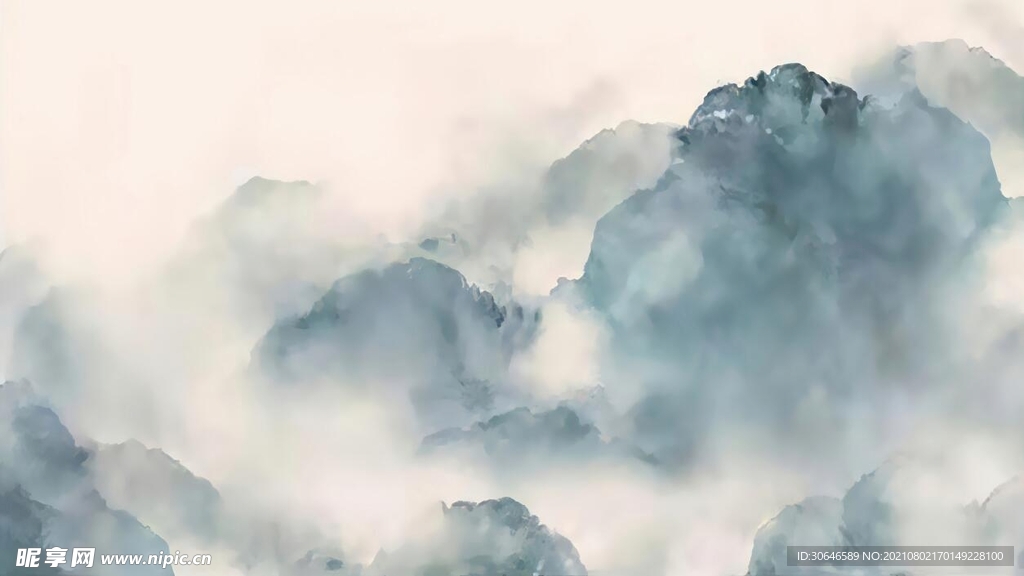 新中式手绘抽象山水图