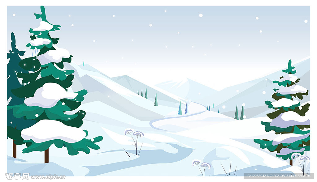 冬季圣诞雪山插画