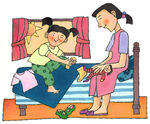 儿童画穿袜子