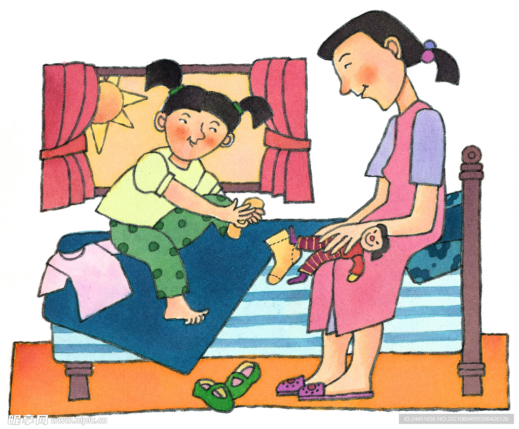 儿童画穿袜子