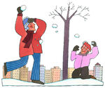 儿童画打雪仗