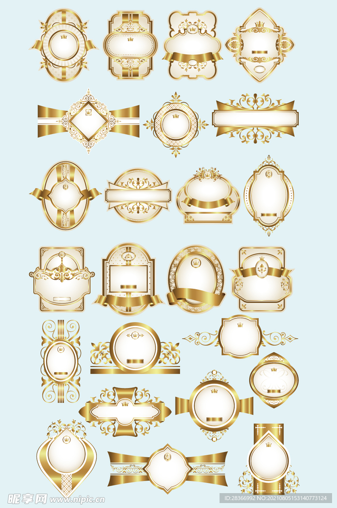金色矢量欧式花纹标签元素