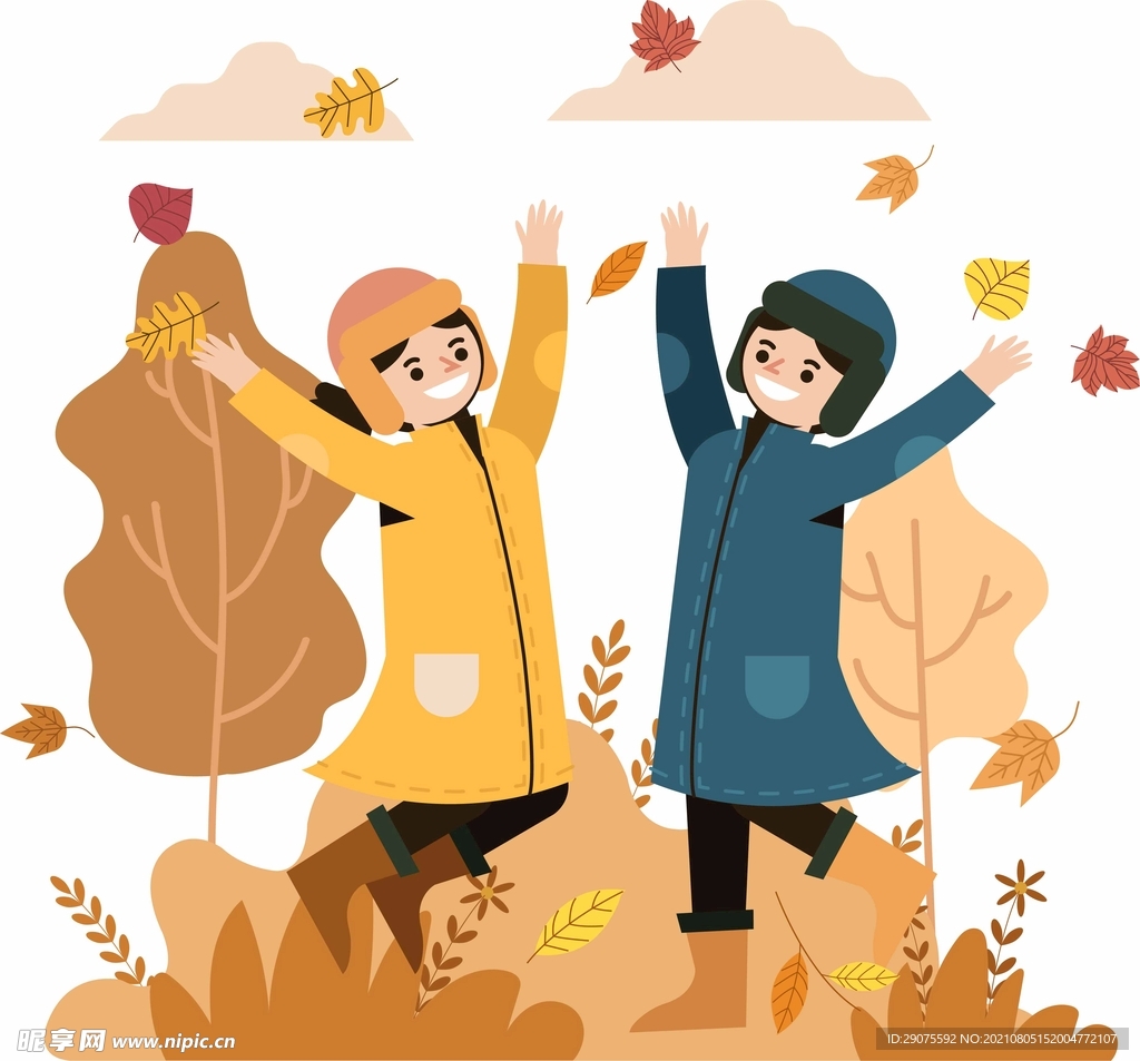 简约创意秋天欢呼插画女孩