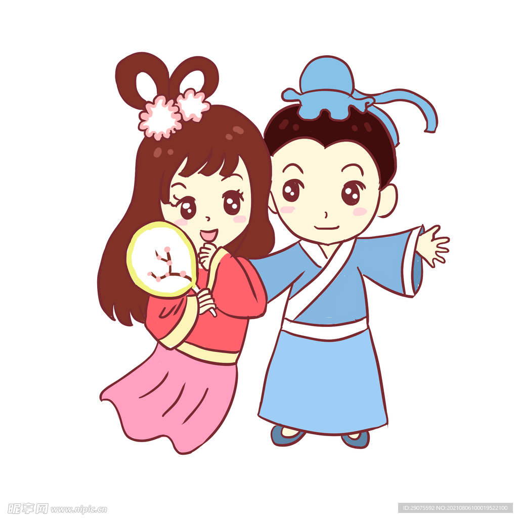 七夕牛郎织女节日手绘卡通元素