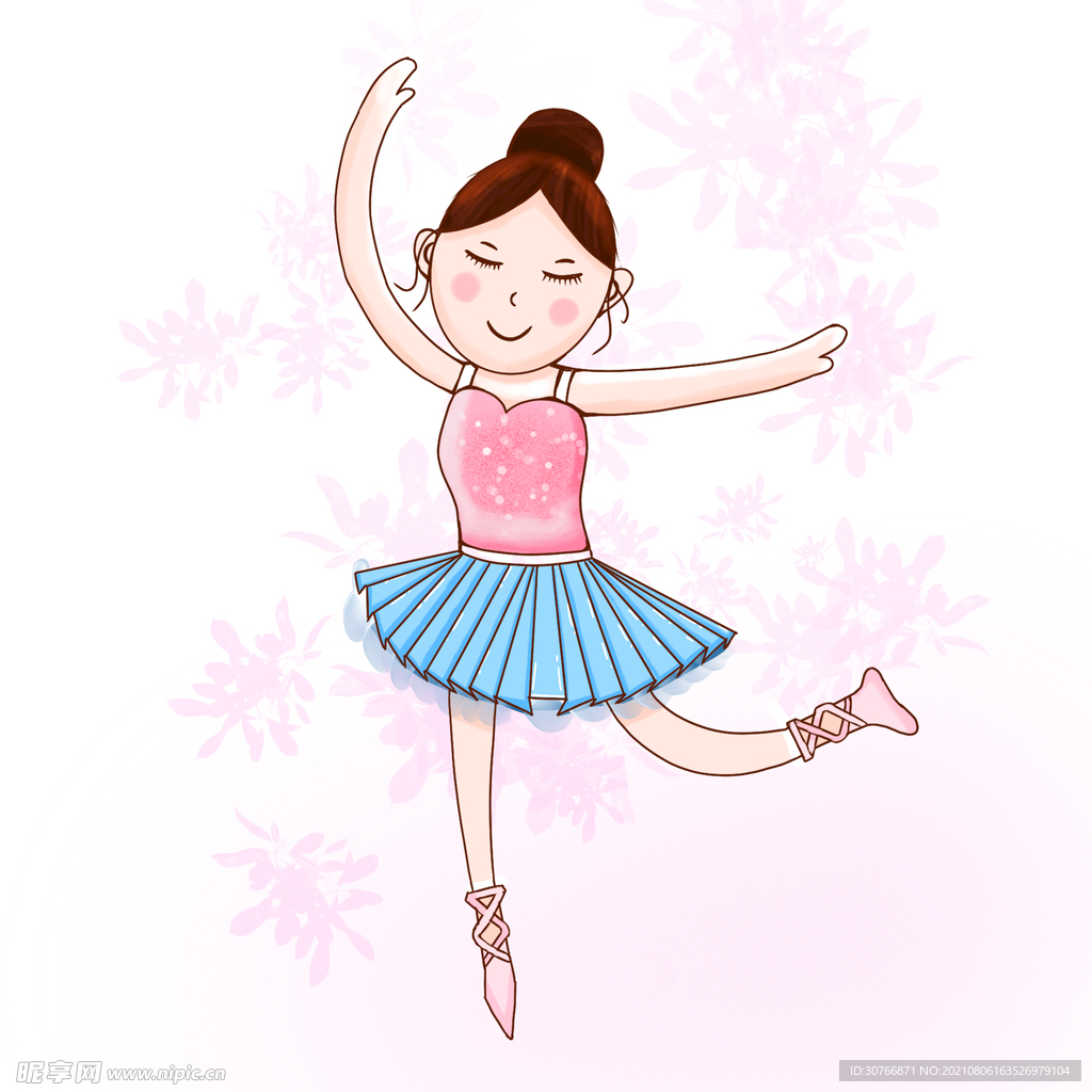 粉色蓝色跳芭蕾舞小姑娘元素插画