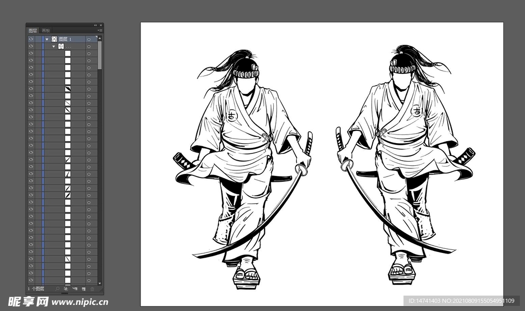 持刀木屐武士卡通