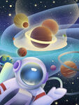 宇航员银河星球星空噪点肌理插画