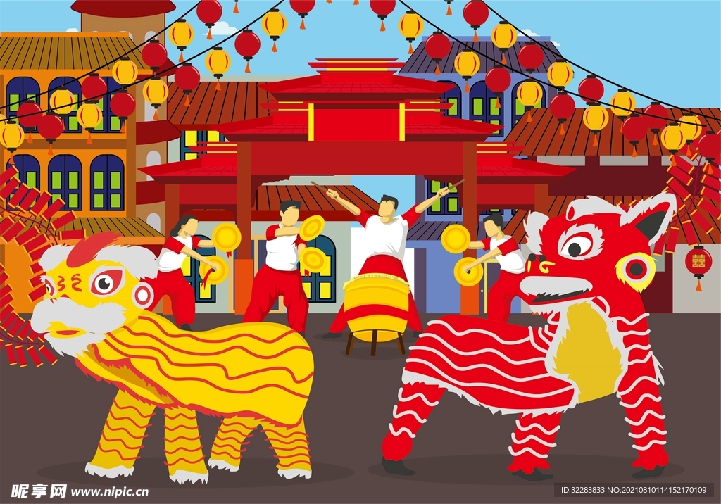 舞狮插画