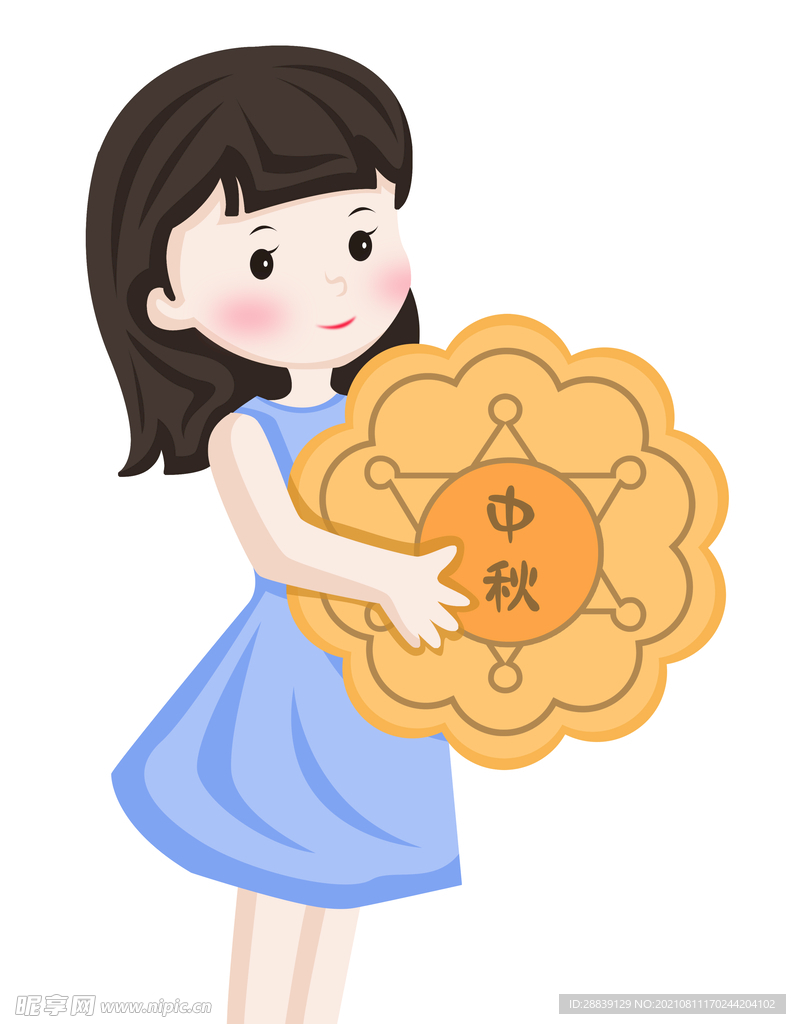抱月饼的女孩