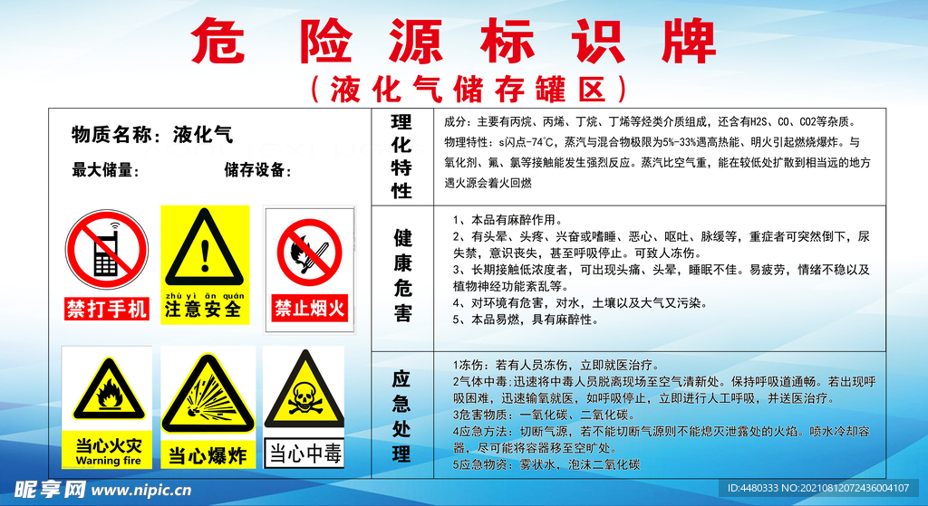 液化气贮存罐区危险源标识牌