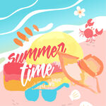 手绘清新夏季海边元素
