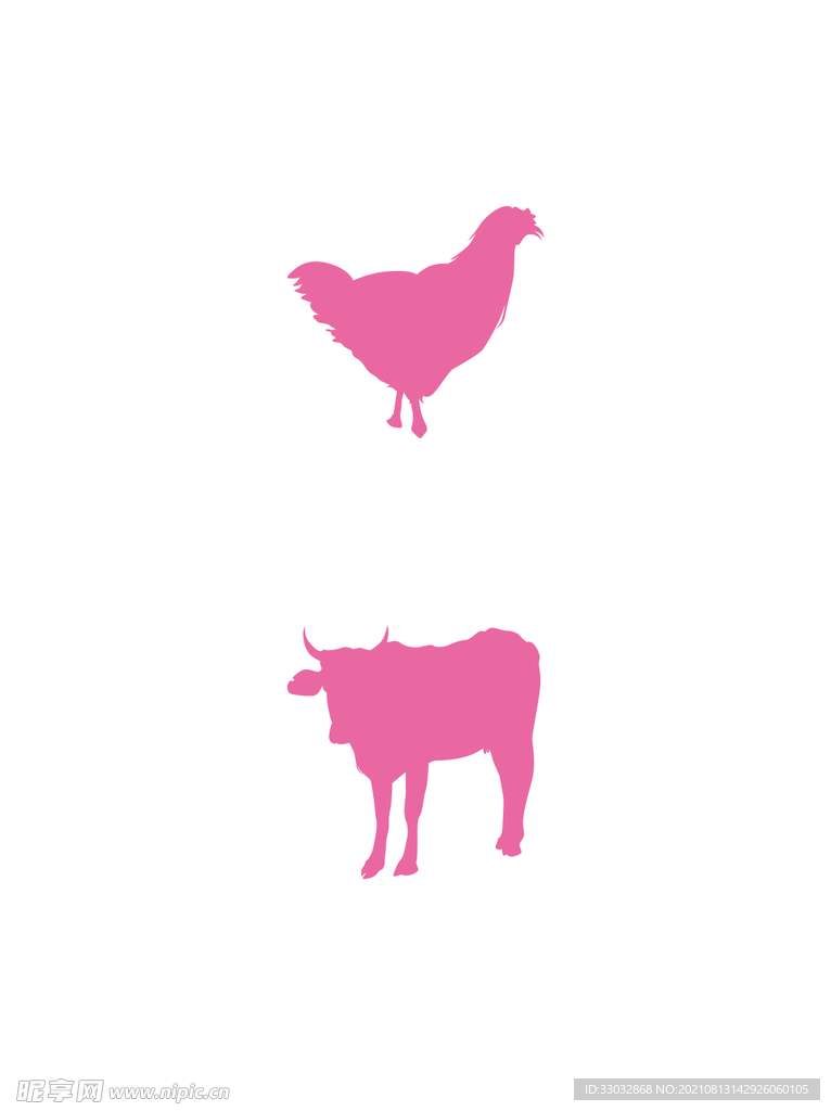鸡和牛的剪影元素 