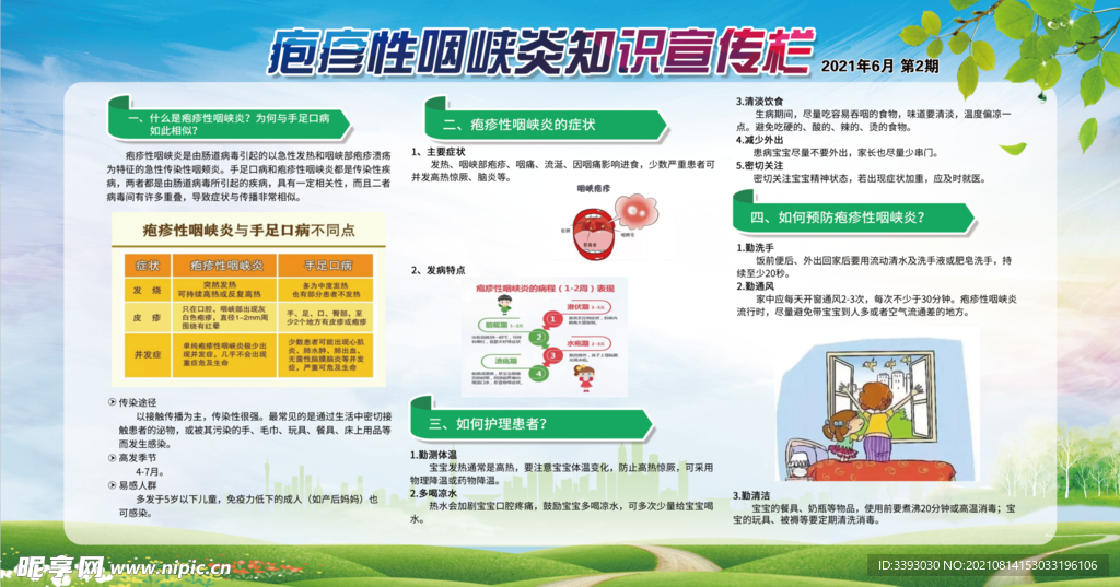 疱疹性咽峡炎知识宣传栏
