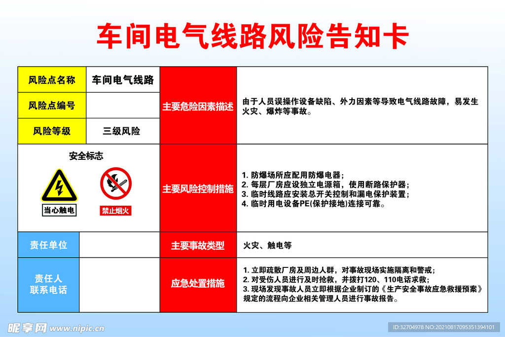 车间电气线路风险告知卡