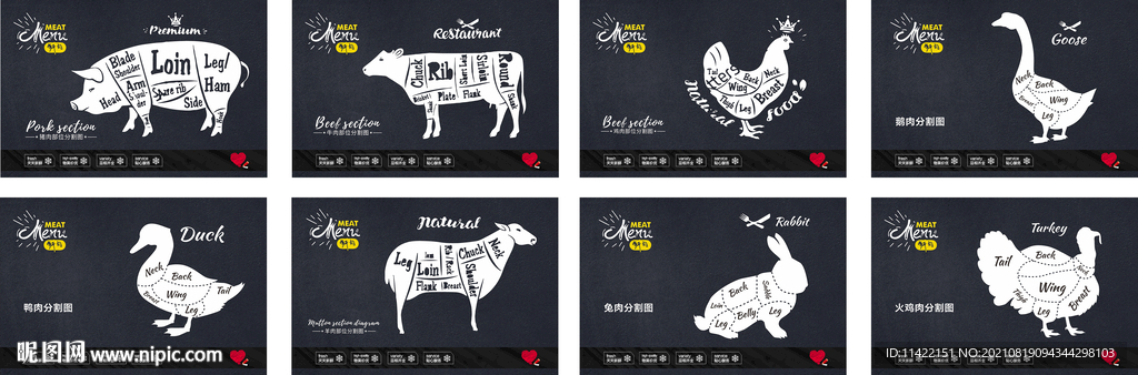兔肉 鸭肉 鹅肉  猪肉分割图