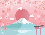 富士山红日樱花唯美背景