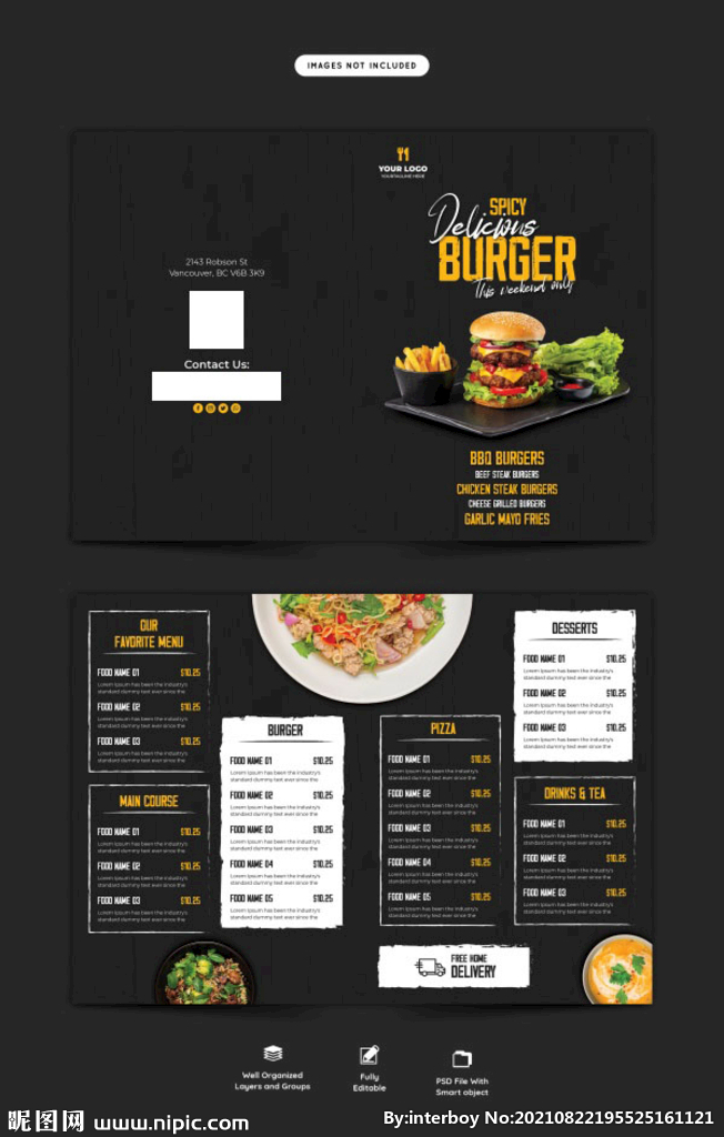 黑色餐厅菜单PSD模板