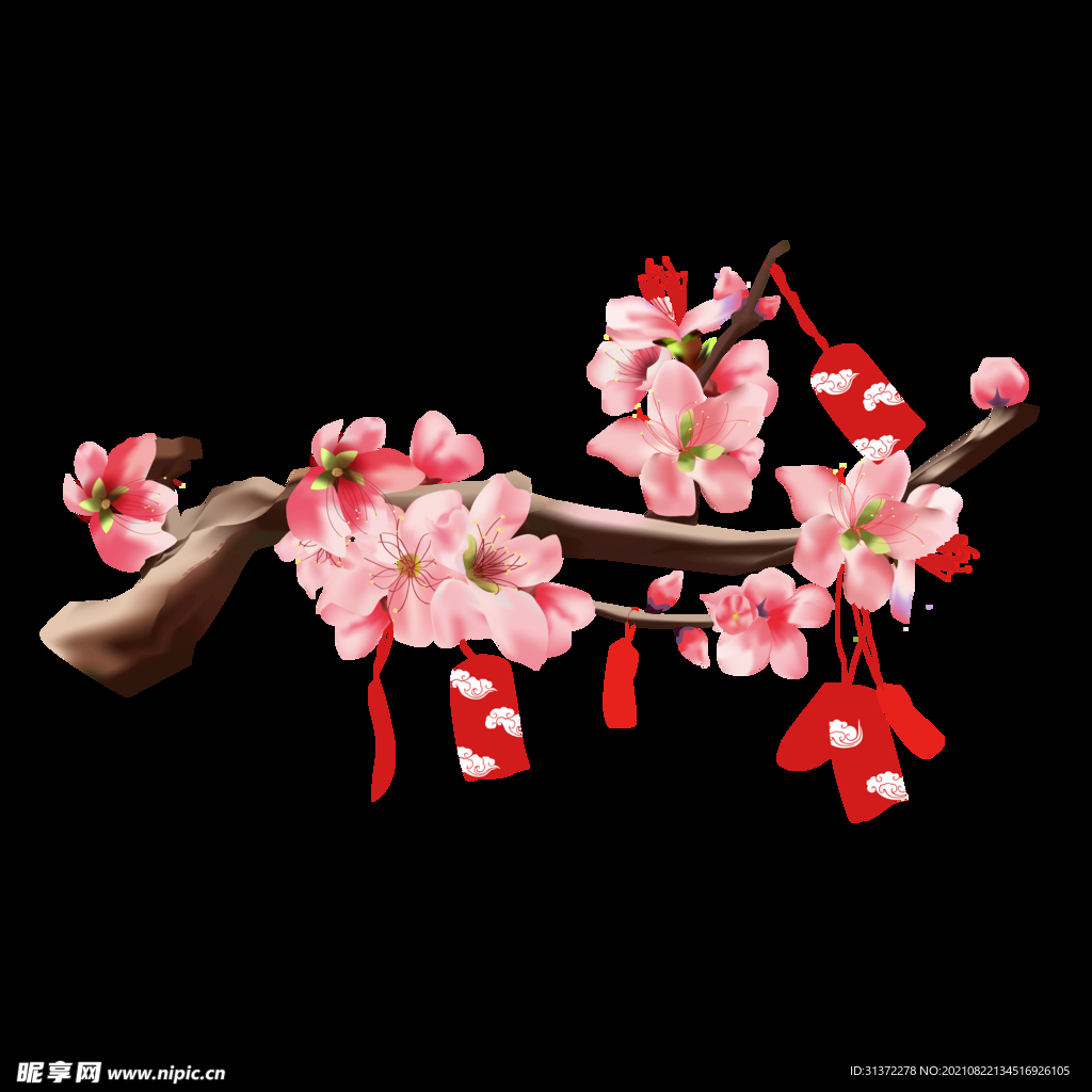  手绘粉色桃花免扣素材图片