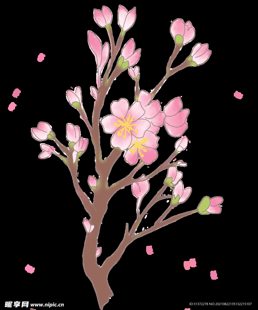  手绘粉色桃花免扣素材图片