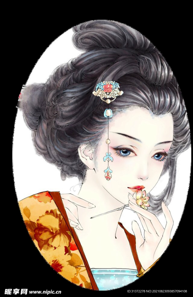 古装帅哥美女插画图片 