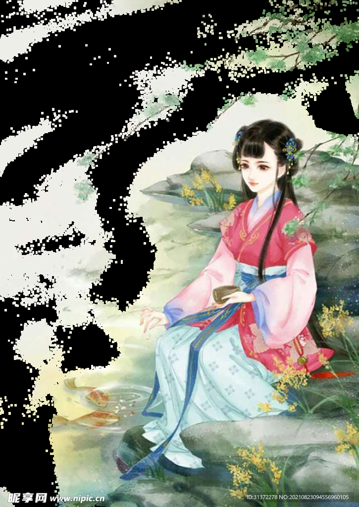   古装帅哥美女插画图片