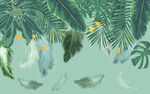 热带绿植树叶羽毛背景墙